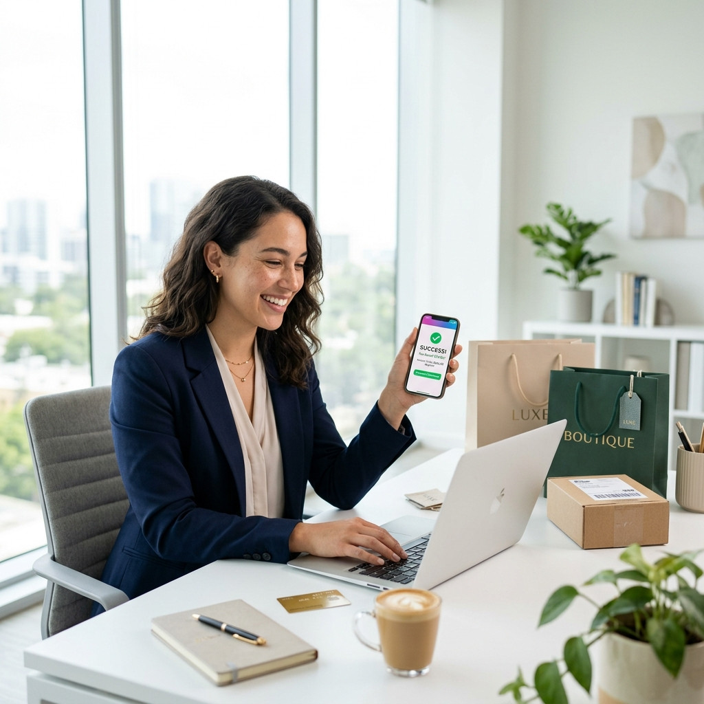 Woman shopping online on laptop 202607021439